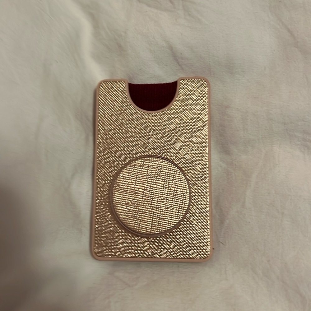 Phone case attachment with credit card holder, pop socket and sticker to attach